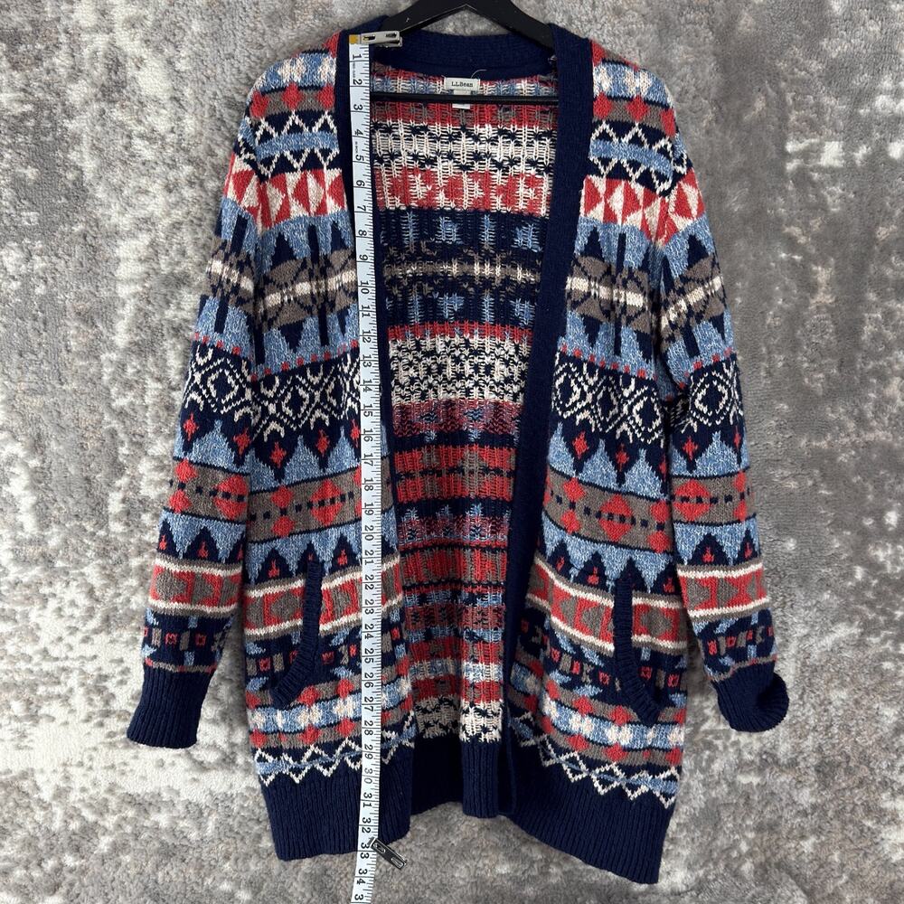 LL Bean Petite Size LP Boho Open Front Cardigan Sweater Colorful Chunky Knit - Picture 2 of 9